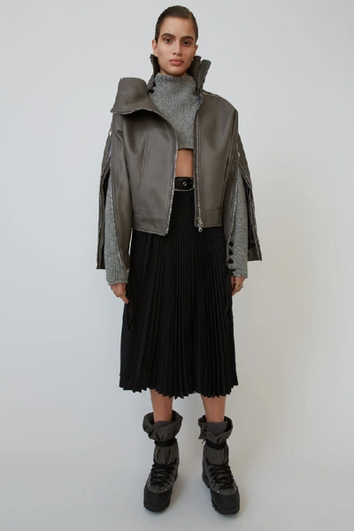 Shop Acne Studios Deconstructed Leather Jacket Grey