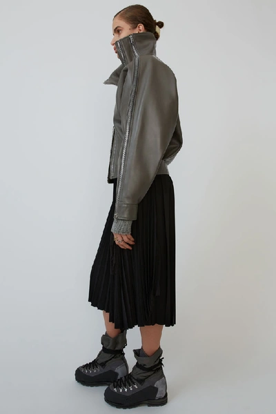 Shop Acne Studios Deconstructed Leather Jacket Grey