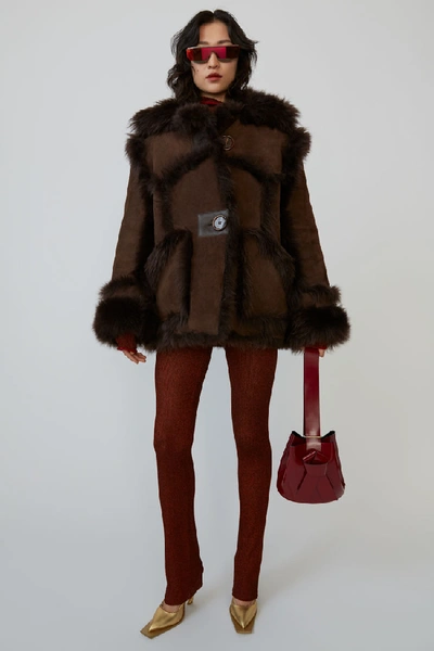 Shop Acne Studios Oversized Fur Jacket Brown/dark Brown