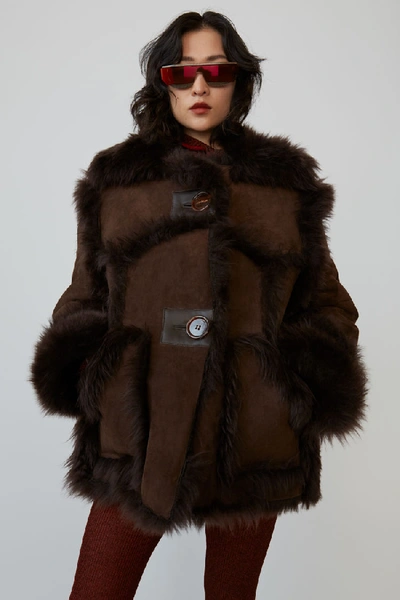 Shop Acne Studios Oversized Fur Jacket Brown/dark Brown