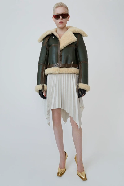 Shop Acne Studios Shearling Aviator Jacket Dk Hunter Green / Off-white