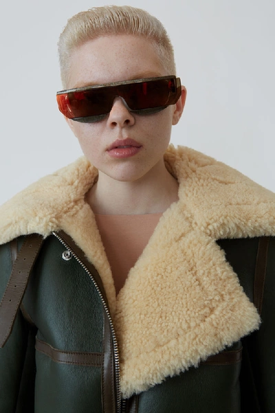 Acne Studios Shearling Aviator Jacket Dk Hunter Green / Off-white In Shearling Aviator Jacket