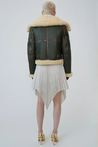 Shop Acne Studios Shearling Aviator Jacket Dk Hunter Green / Off-white