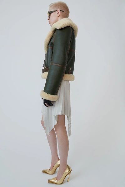 Shop Acne Studios Shearling Aviator Jacket Dk Hunter Green / Off-white