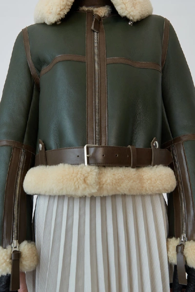 Shop Acne Studios Shearling Aviator Jacket Dk Hunter Green / Off-white