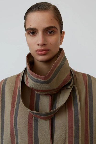 Shop Acne Studios Cowl-neck Striped Shirt Khaki/red