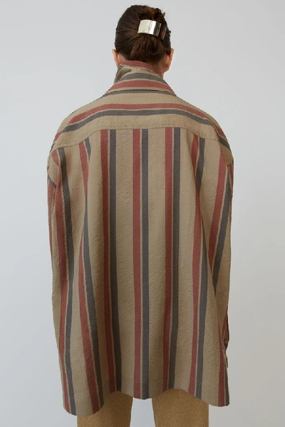 Shop Acne Studios Cowl-neck Striped Shirt Khaki/red