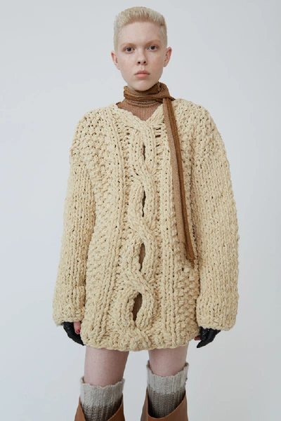 Shop Acne Studios Cable Knit Sweater Beige