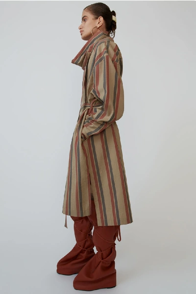 Shop Acne Studios Tie-waist Striped Dress Khaki/red