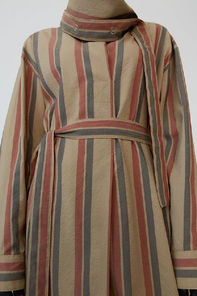 Shop Acne Studios Tie-waist Striped Dress Khaki/red