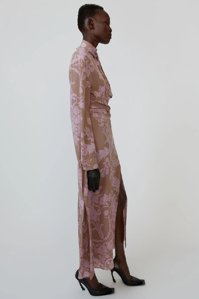 Shop Acne Studios Floral-jacquard Silk Dress Brown/purple