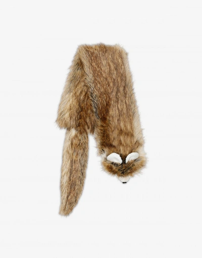 Shop Moschino Faux Fur Fox Scarf In Brown