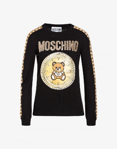 Shop Moschino Wool Pullover Teddy Bear In Black