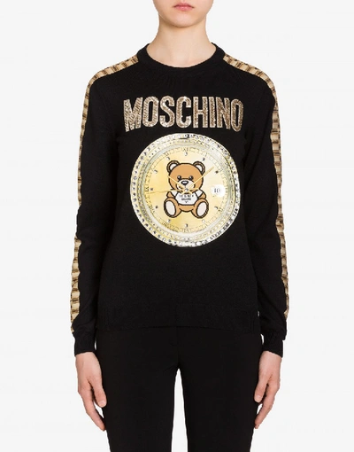 Shop Moschino Wool Pullover Teddy Bear In Black