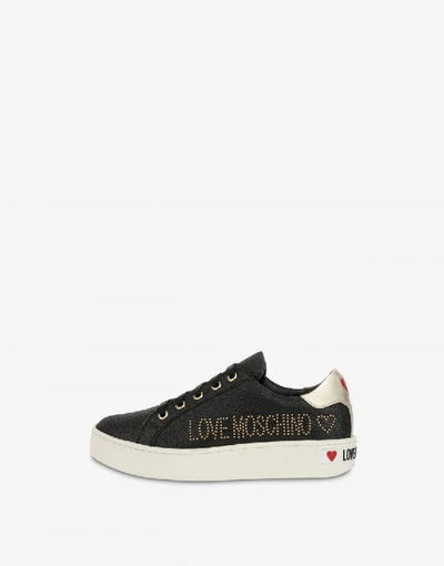 Shop Love Moschino Glitter Sneakers With Logo In Black
