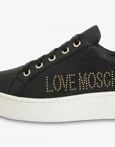 Shop Love Moschino Glitter Sneakers With Logo In Black