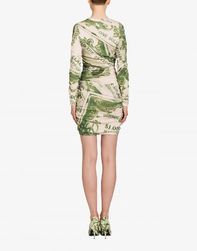 Shop Moschino Watercolor Money Wool Dress In Beige