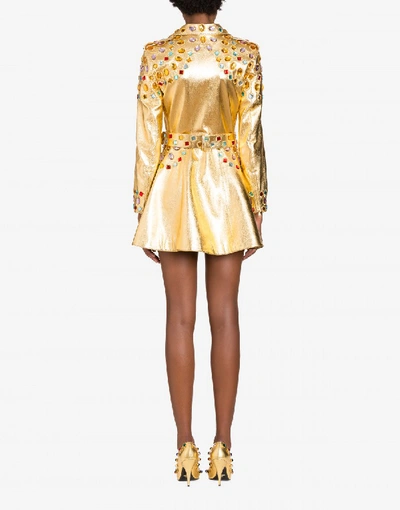 Shop Moschino Long Biker Laminated With Crystals In Gold