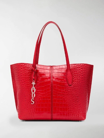 Shop Tod's Crocodile-effect Tote Bag In Red