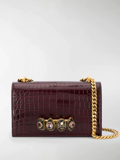 Shop Alexander Mcqueen Knuckle Duster Crocodile-effect Bag In Purple