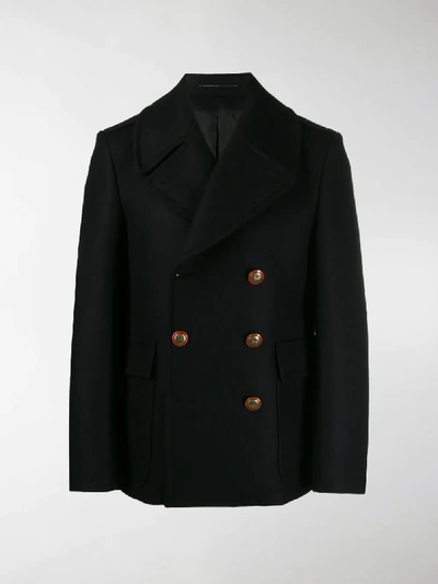 Shop Givenchy Unicorn Buttons Double-breasted Coat In Black