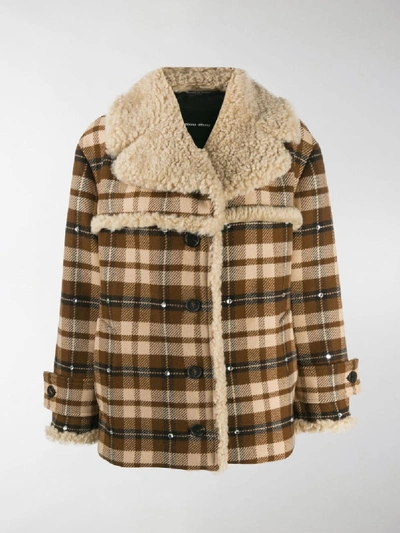 Shop Miu Miu Checked Shearling Jacket In Neutrals