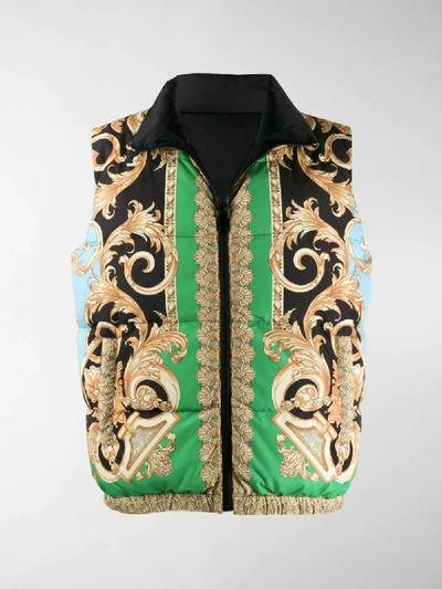 Shop Versace Barocco Puffer Vest In Green