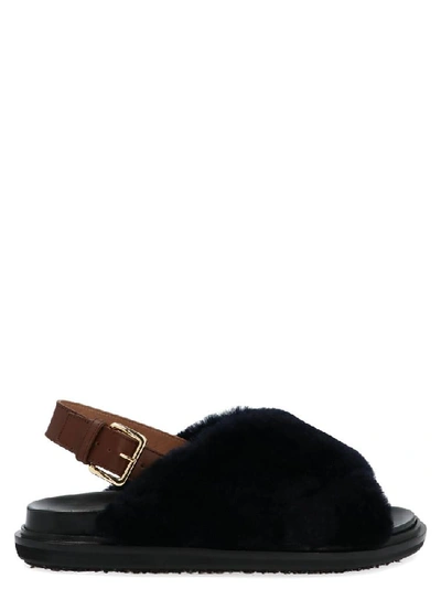 Shop Marni Fussbett Fur Sandals In Black
