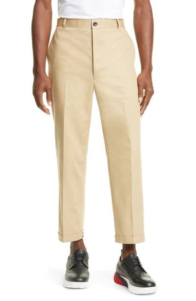 Shop Thom Browne Crop Straight Leg Chino Pants In Khaki