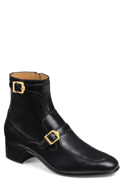 Shop Gucci Double Buckle Boot In Nero