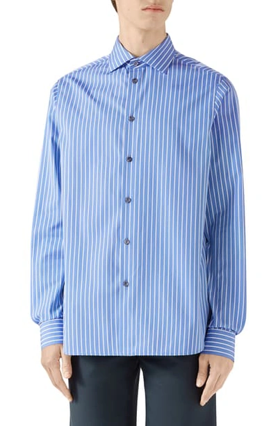 Shop Gucci Stripe Button-up Shirt In Parlour/white