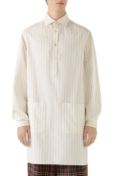 Shop Gucci Stripe Oversize Cotton Shirt In White/blue