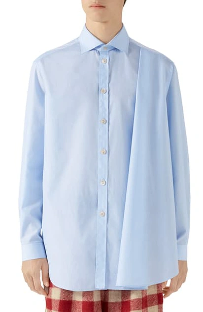 Shop Gucci Pleated Stripe Button-up Shirt In Sky Blue