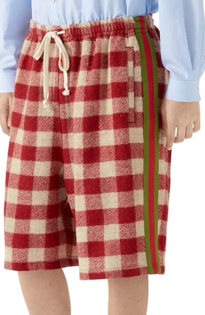 Shop Gucci Oversize Check Wool Shorts In Malbec/beige/mc