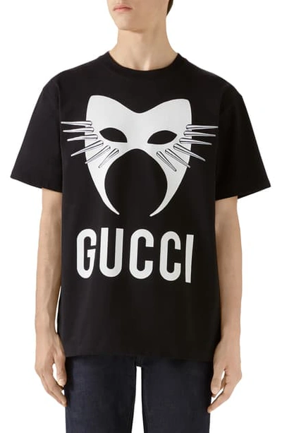 Shop Gucci Manifesto Mask Graphic Tee In Black/white/silver