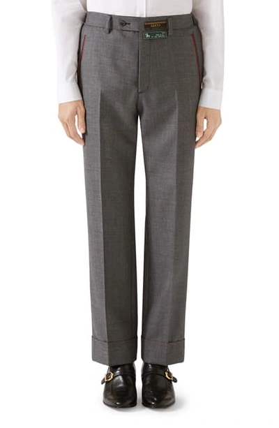 Shop Gucci Stitch Detail Wool Sharkskin Dress Pants In Dark Grey