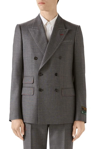 Shop Gucci Stitch Detail Wool Sharkskin Jacket In Dark Grey