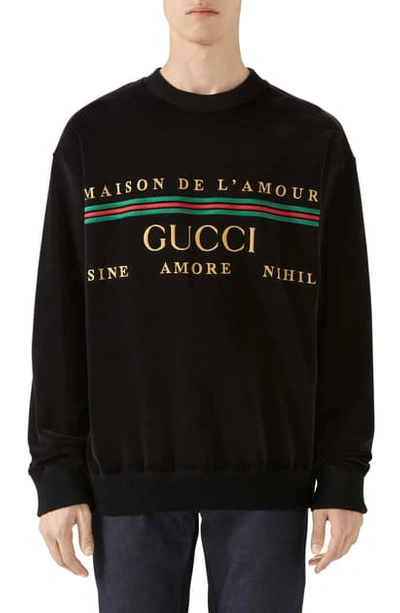 Shop Gucci Embroidered Chenille Crewneck Sweatshirt In Black/multicolor