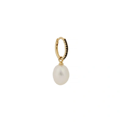 Shop Otiumberg Huggie Embellished 9kt Gold Hoop Earring In Pearl