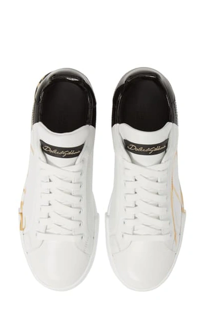 Shop Dolce & Gabbana Portofino Script Logo Sneaker In White/ Black