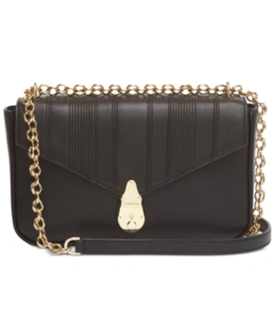 Shop Calvin Klein Lock Leather Shoulder Bag In Black/gold
