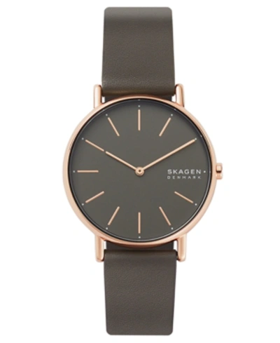 Shop Skagen Women's Signatur Charcoal Leather Strap Watch 38mm