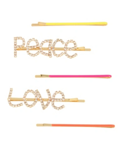 Shop Bcbgeneration Festival "peace" & "love" Hair Pin Set In Gold