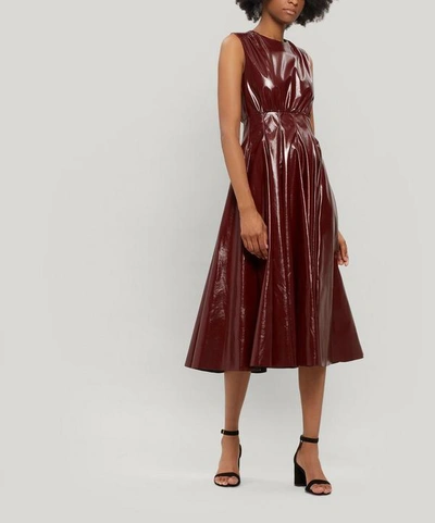 Shop Msgm Faux-patent Midi Dress In Red