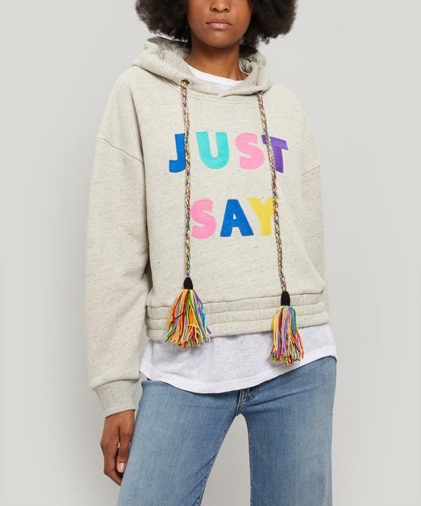 Mira Mikati slogan-embroidered long-sleeve hoodie - Neutrals