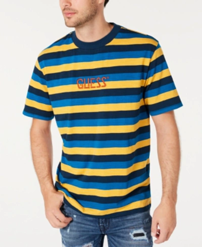 Guess Men's Striped Logo T-shirt In Wonder Stripe Golden Sun | ModeSens