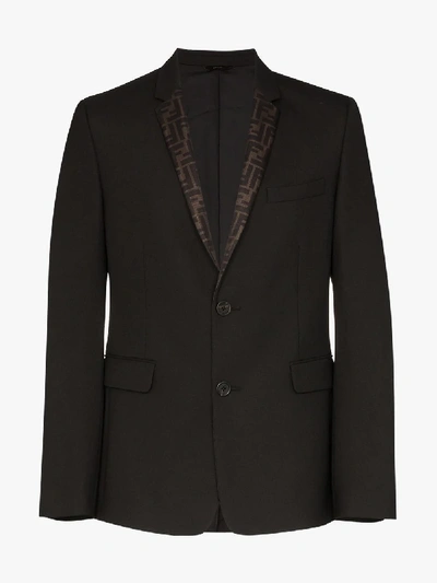 Shop Fendi Ff Lapel Tailored Blazer In Black