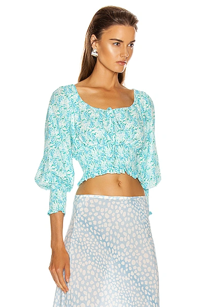 Shop Rixo London Rixo Helena Top In Blue,floral In Italian Floral & Blue Green