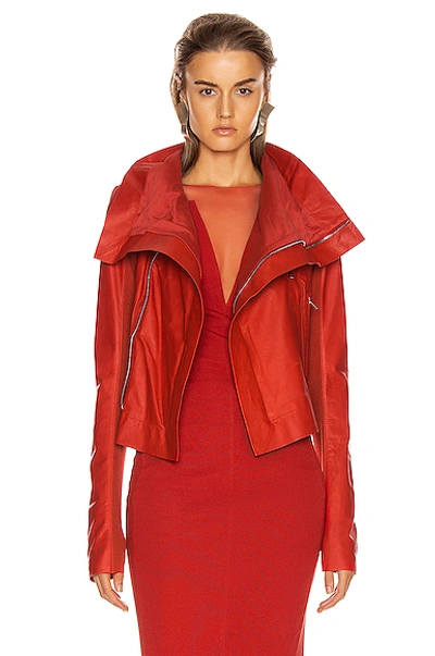 Shop Rick Owens Leather Biker Jacket In Red In Cardinal Red