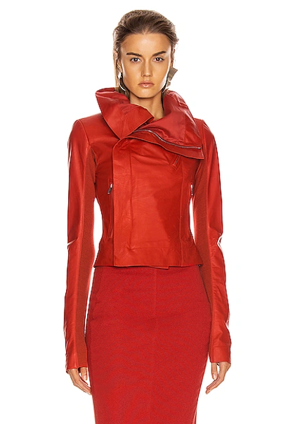 Shop Rick Owens Leather Biker Jacket In Red In Cardinal Red
